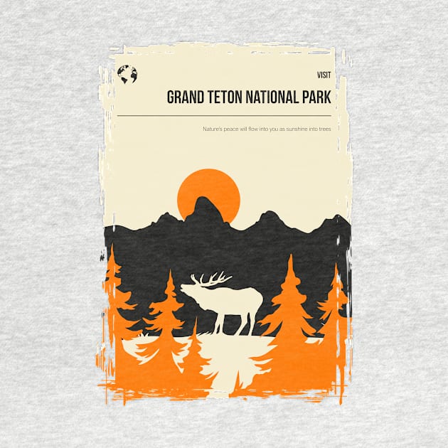 Grand Teton National Park Vintage Unique Travel Poster by jornvanhezik